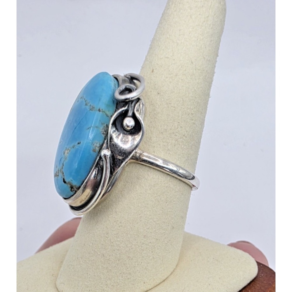 Large Oval Turquoise Ring Sterling Silver 925 Size 8.5 Navajo Handmade NWOT